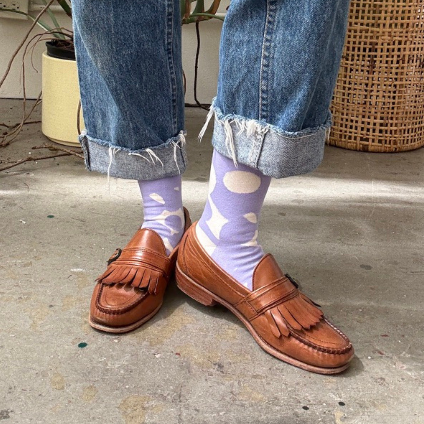 Jenny Pennywood - Crew Socks - Dottie in Iris & Natural