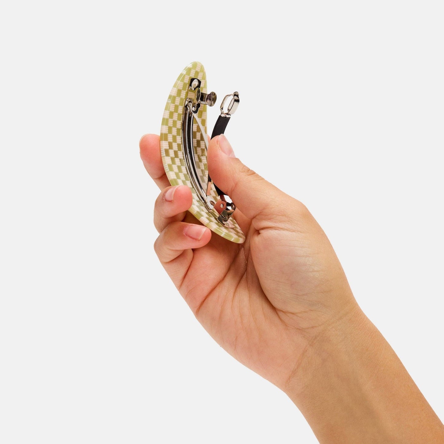 CHUNKS - Oval Barrette in Olive Check