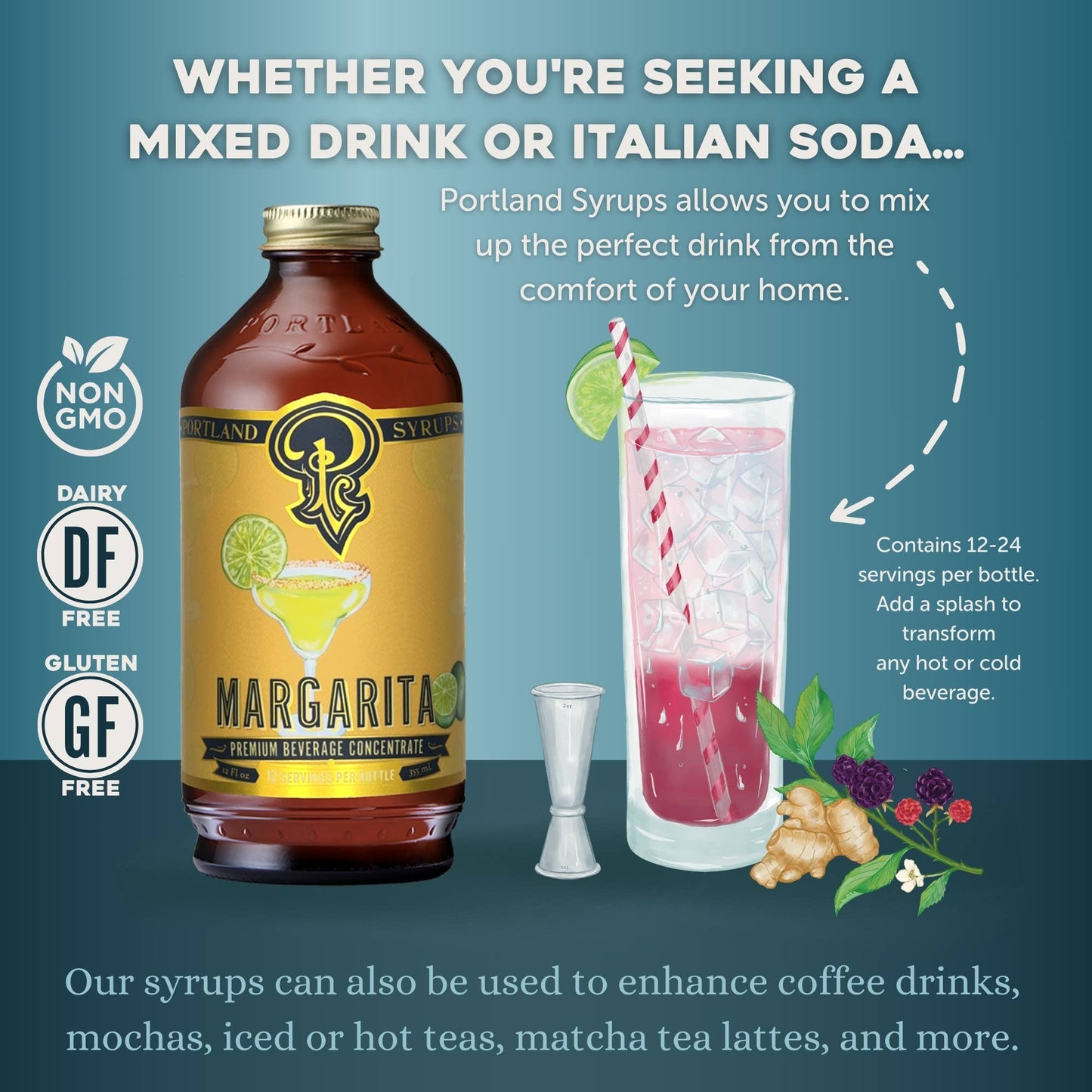 Portland Syrups - Margarita Syrup 12oz - cocktail / mocktail beverage mixer