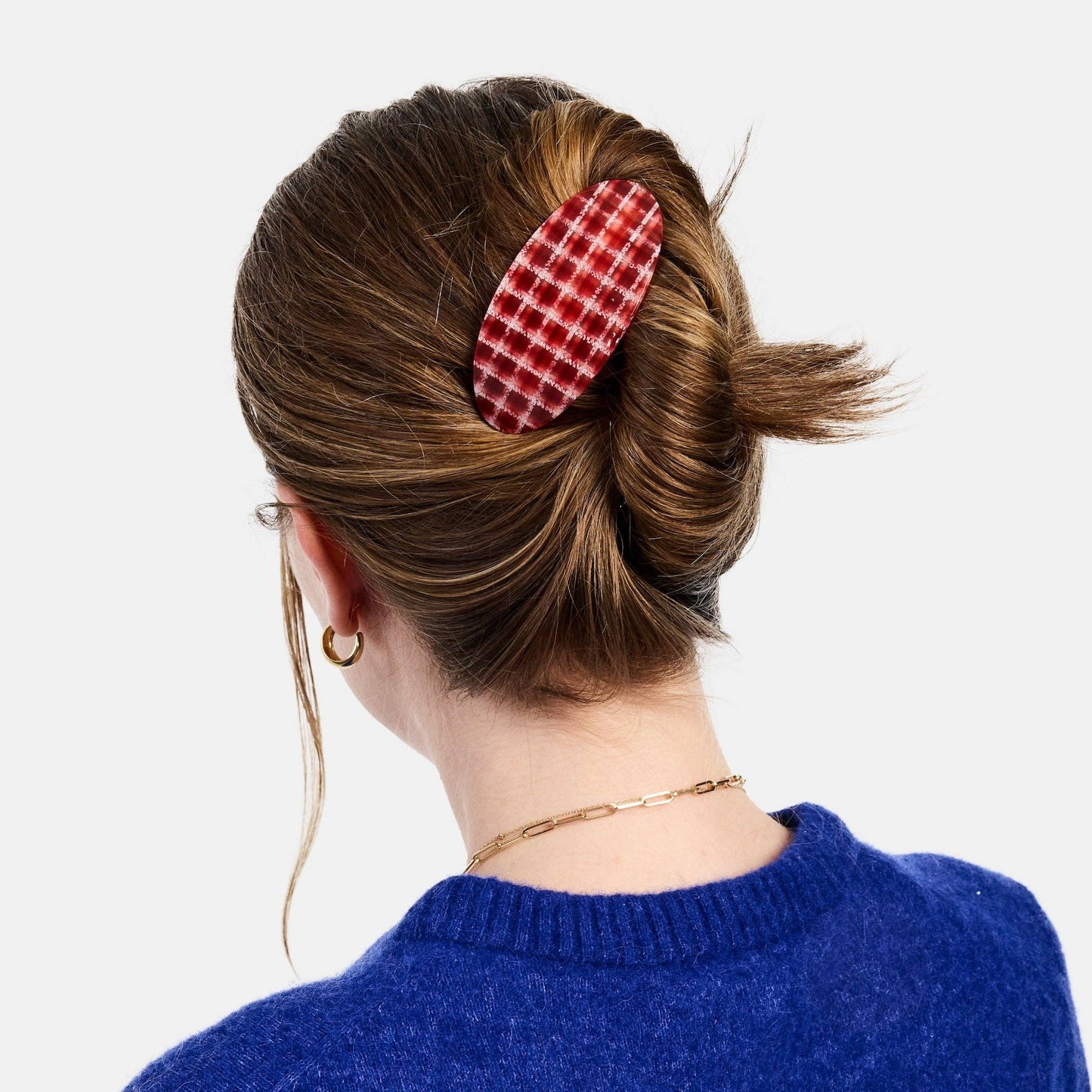 CHUNKS - Oval Barrette in Red Plaid