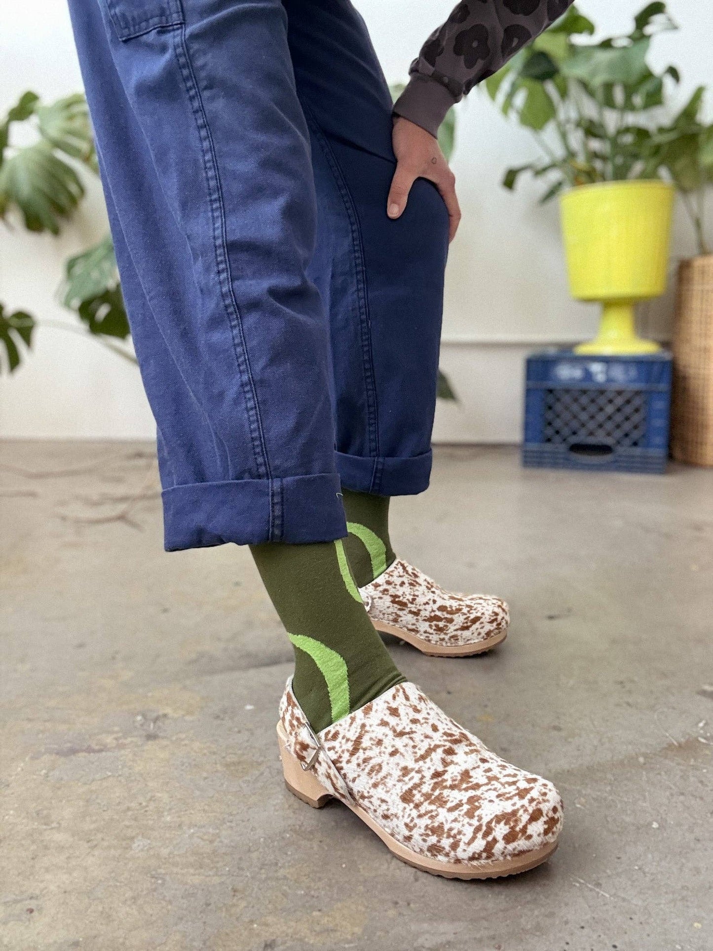 Jenny Pennywood - Crew Socks - Ziggy in Lime & Moss