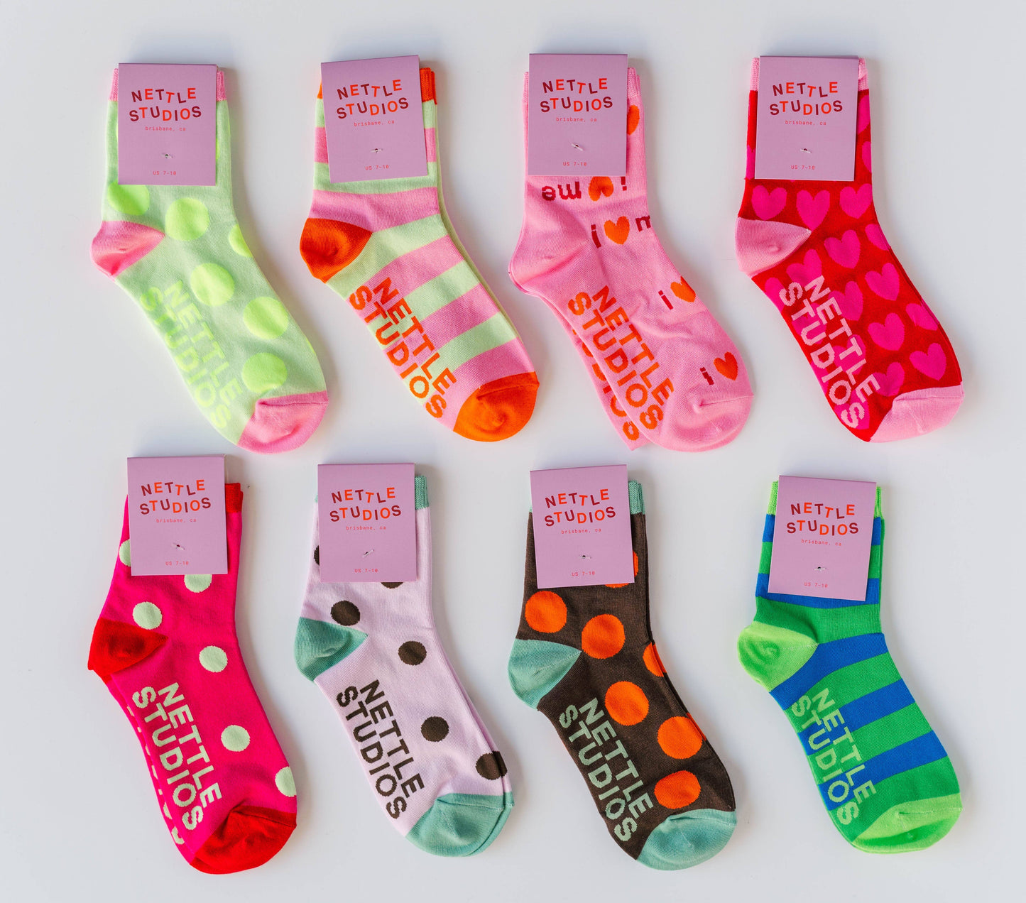 Nettle Studios - Women’s Cotton Ankle Socks - Purple Brown Polka Dot
