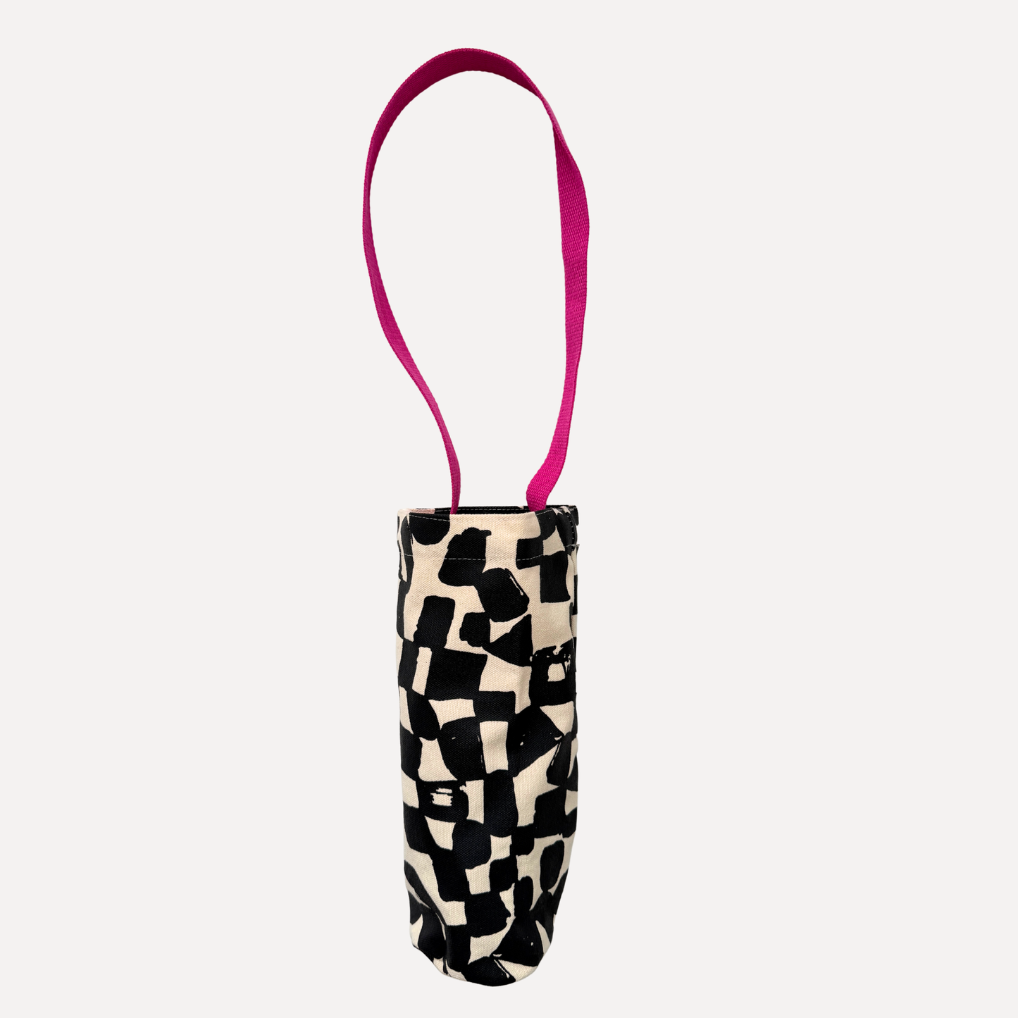 Jenny Pennywood - Wine Tote - Checks - Black - Natural with Fuchsia