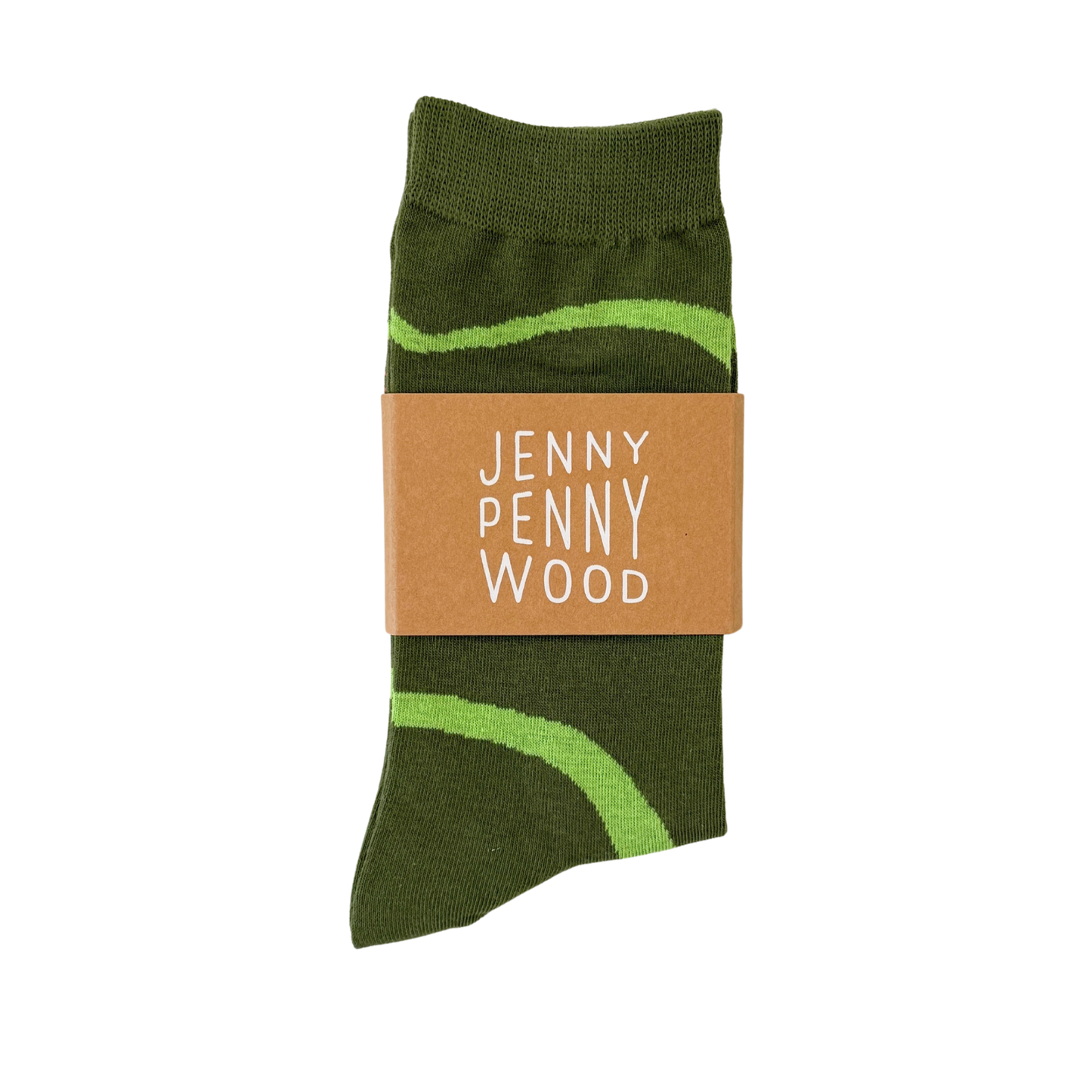 Jenny Pennywood - Crew Socks - Ziggy in Lime & Moss