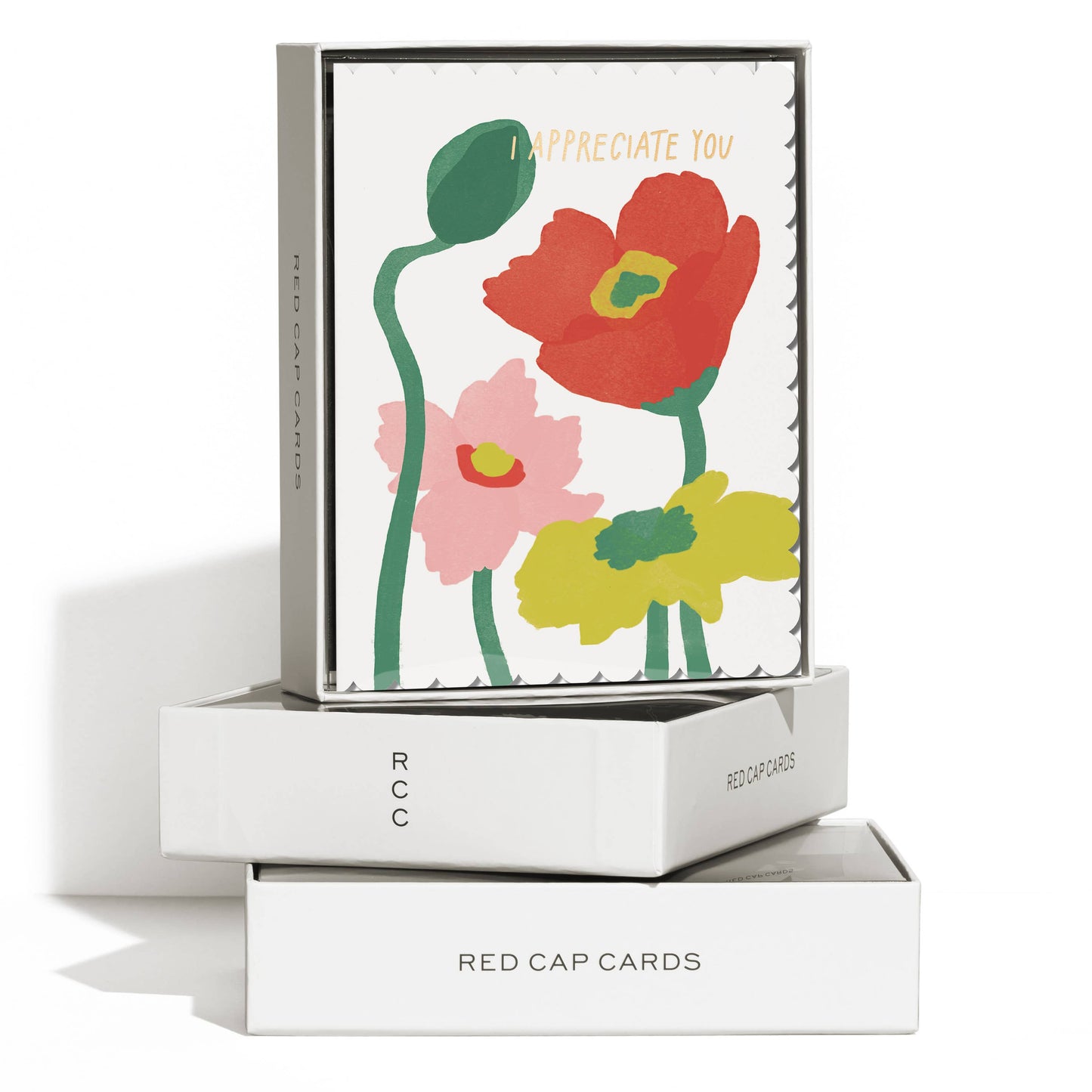 Red Cap Cards - Scalloped Poppy thank you greeting card: Singles