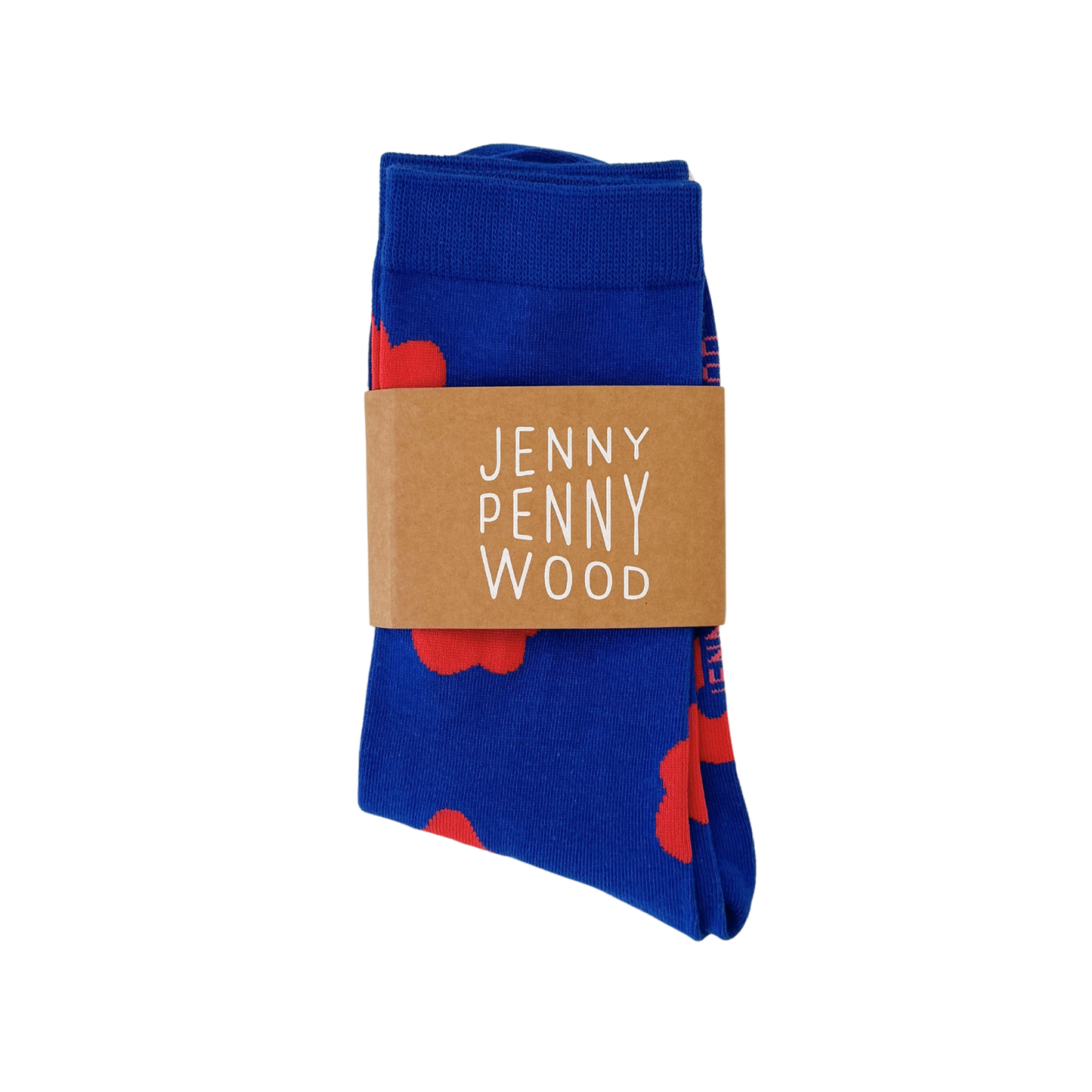 Jenny Pennywood - Crew Socks - Celeste in Brick & Rave Blue