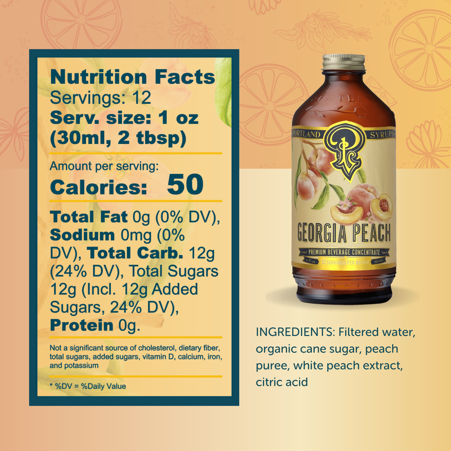 Portland Syrups - Georgia Peach Syrup 12oz - cocktail / mocktail / Coffee /Tea