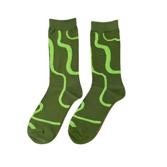 Jenny Pennywood - Crew Socks - Ziggy in Lime & Moss