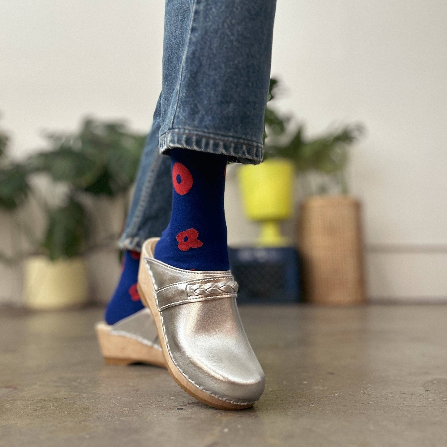Jenny Pennywood - Crew Socks - Celeste in Brick & Rave Blue