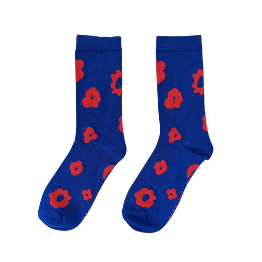 Jenny Pennywood - Crew Socks - Celeste in Brick & Rave Blue