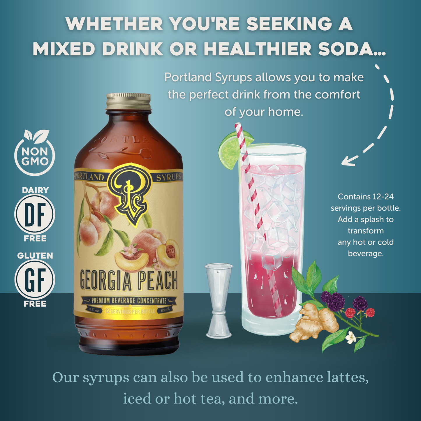 Portland Syrups - Georgia Peach Syrup 12oz - cocktail / mocktail / Coffee /Tea
