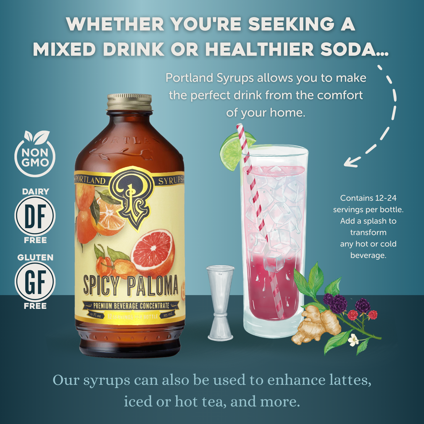 Portland Syrups - Spicy Paloma Syrup 12oz - cocktail / mocktail / Coffee / Tea