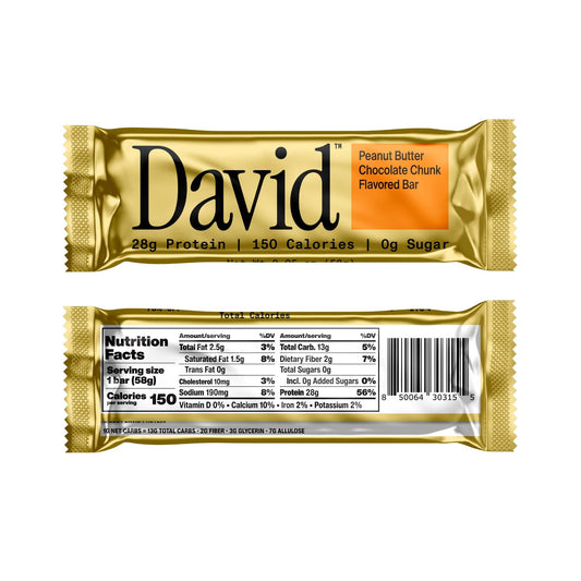 David Protein - Peanut Butter Chocolate Chunk Protein Bar Mastercase (72 Total Bars)
