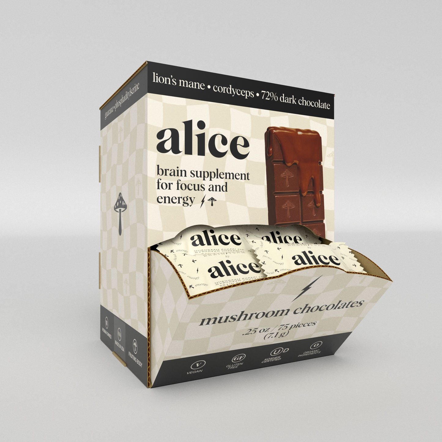 Alice Mushrooms - Brainstorm Singles — mushroom chocolates for focus