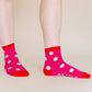 Nettle Studios - Women’s Cotton Ankle Socks - Hot Pink Red Polka Dot