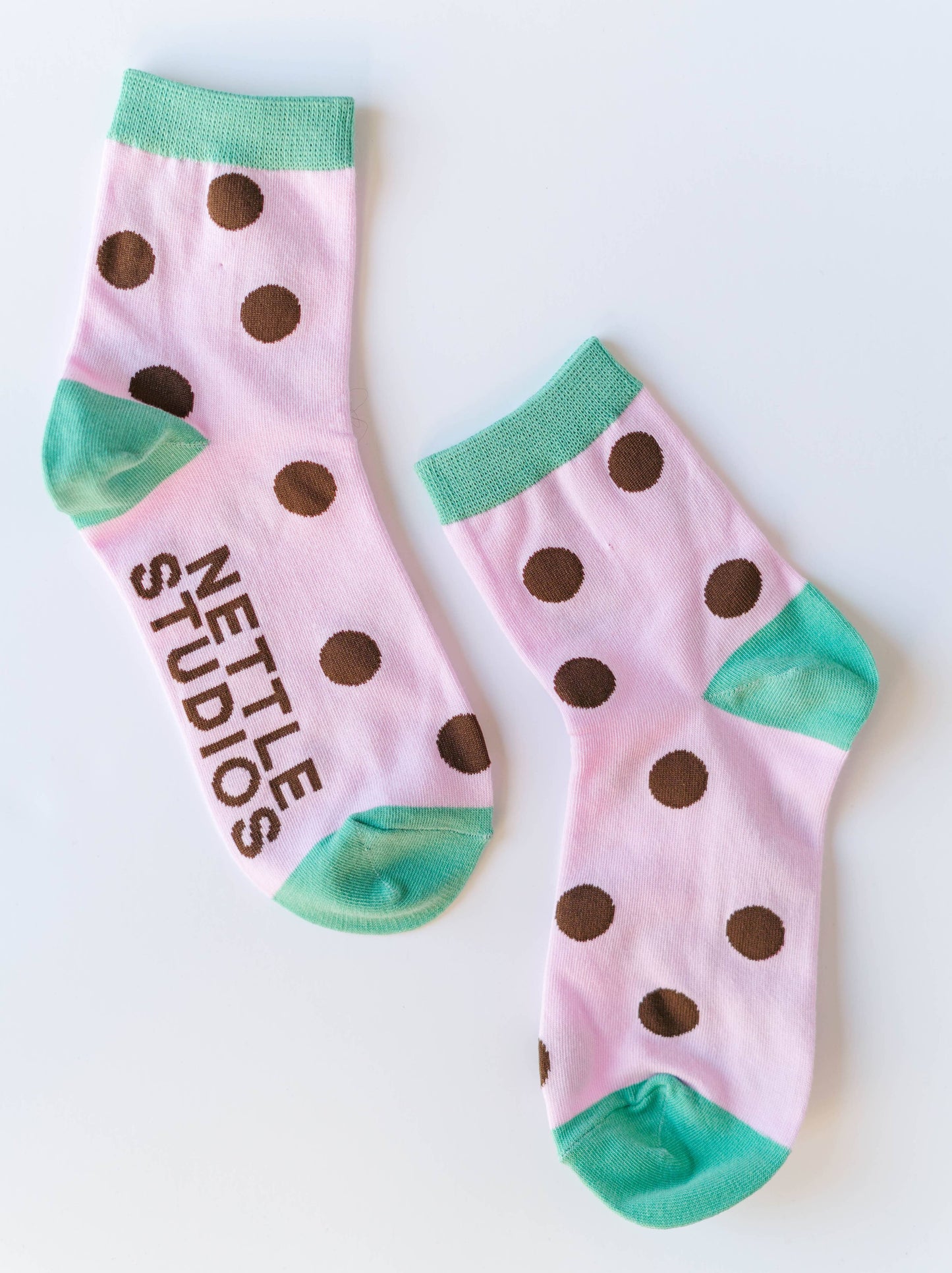 Nettle Studios - Women’s Cotton Ankle Socks - Purple Brown Polka Dot