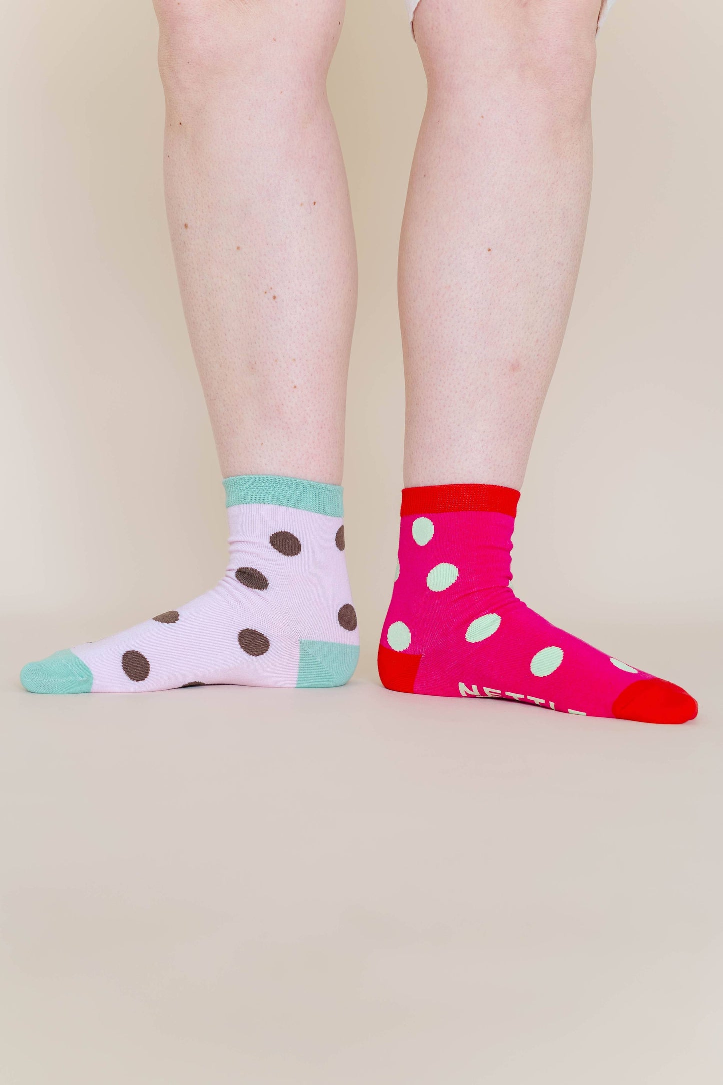 Nettle Studios - Women’s Cotton Ankle Socks - Purple Brown Polka Dot