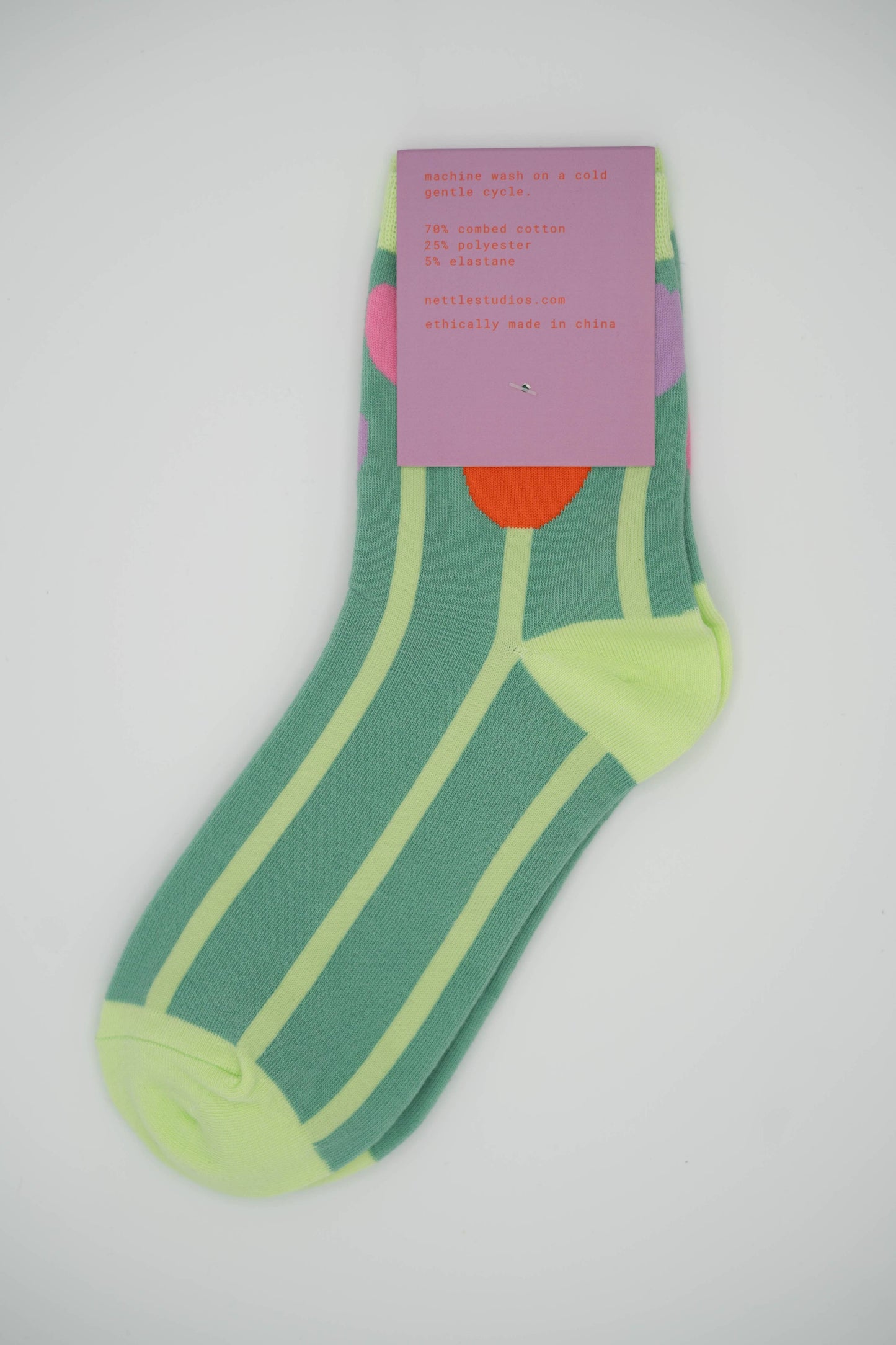Nettle Studios - Women’s Cotton Ankle Socks - Pink Tulips