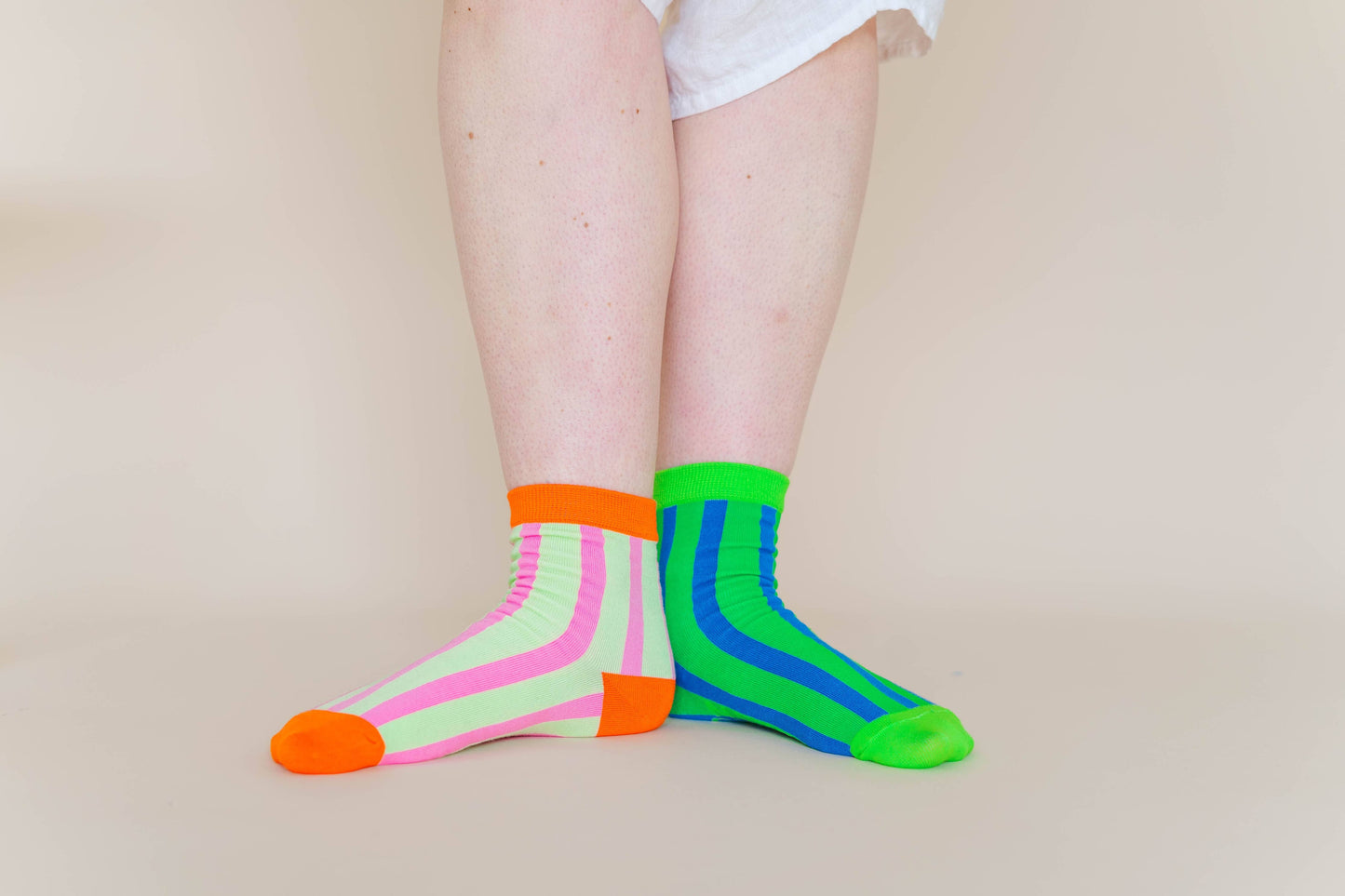 Nettle Studios - Women’s Cotton Ankle Socks - Pink Yellow Stripes