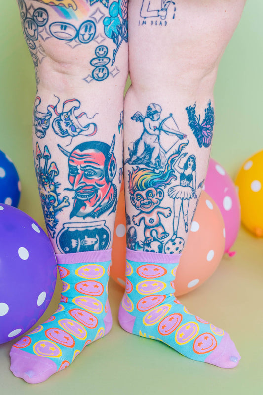 Nettle Studios - Women’s Cotton Ankle Socks - Star Eyed Smiley Face