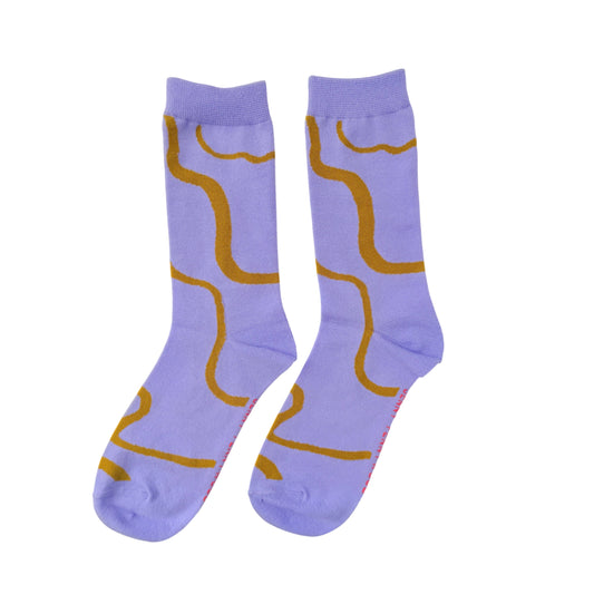 Jenny Pennywood - Crew Socks - Ziggy in Gold & Lavender
