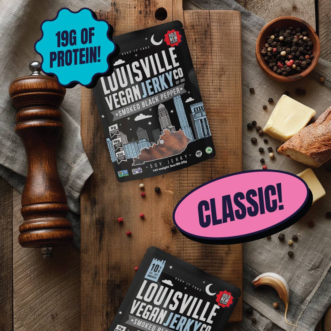 Louisville Vegan Jerky Co. - Vegan & Plant Based Smoked Black Pepper Jerky 3 oz: Single bag