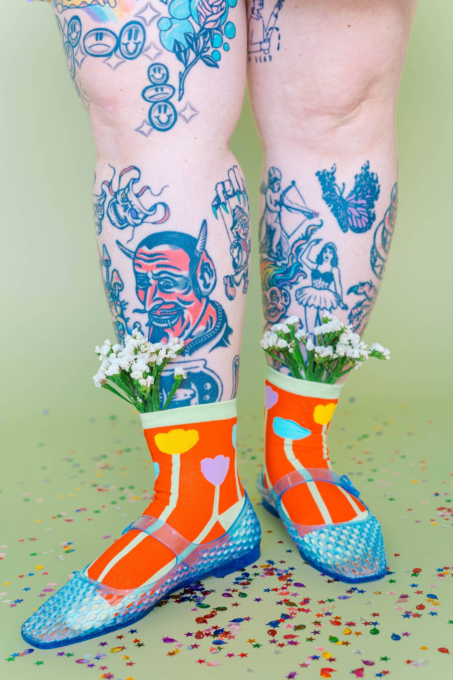 Nettle Studios - Women’s Cotton Ankle Socks - Orange Tulips