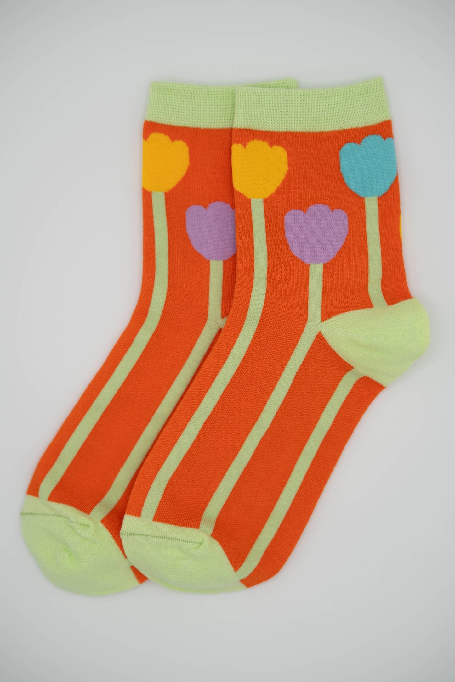 Nettle Studios - Women’s Cotton Ankle Socks - Orange Tulips