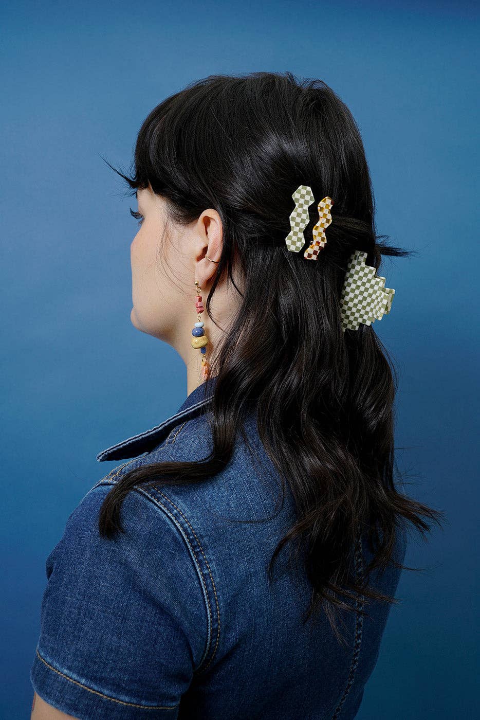 Paulina Otero - Pyramid Hair-Claw in Green Checkerboard