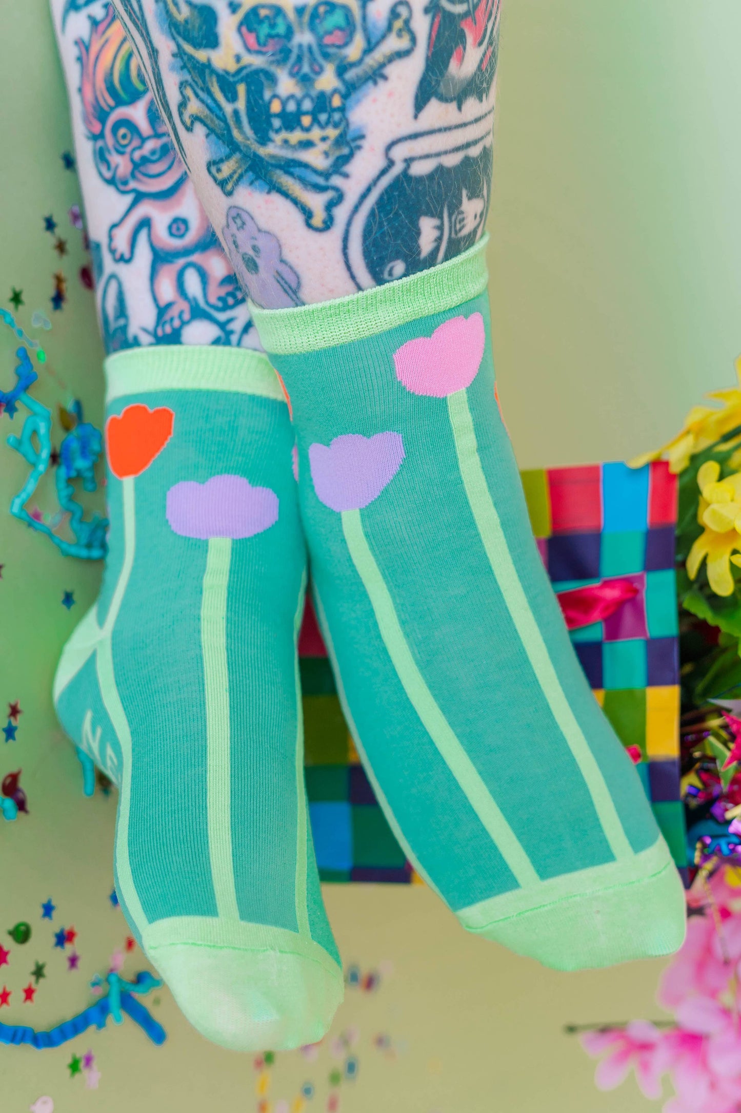 Nettle Studios - Women’s Cotton Ankle Socks - Pink Tulips