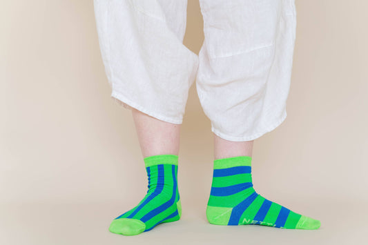 Nettle Studios - Women’s Cotton Ankle Socks - Green Blue Stripes