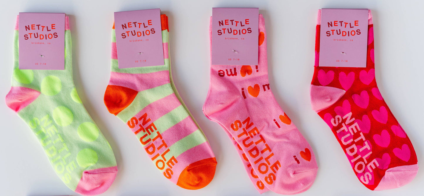 Nettle Studios - Women’s Cotton Ankle Socks - Neon Yellow Polka Dot