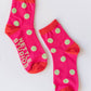 Nettle Studios - Women’s Cotton Ankle Socks - Hot Pink Red Polka Dot