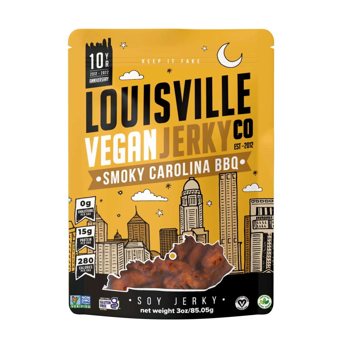 Louisville Vegan Jerky Co. - Vegan & Plant Based Smoky Carolina BBQ Jerky 3 oz: Single Bag
