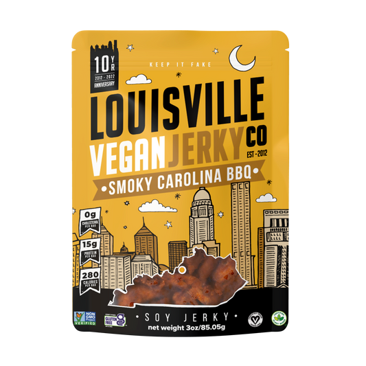 Louisville Vegan Jerky Co. - Vegan & Plant Based Smoky Carolina BBQ Jerky 3 oz: Single Bag