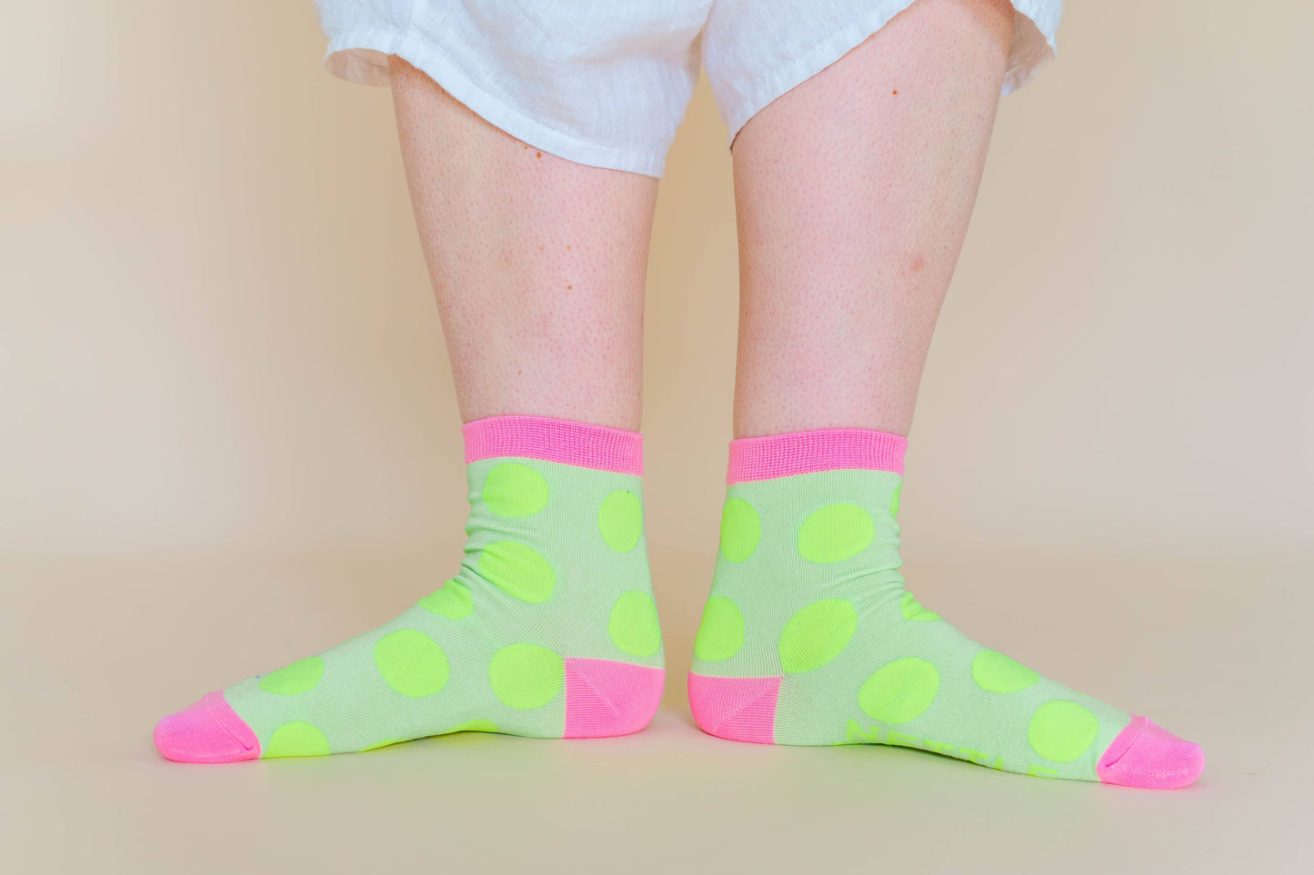 Nettle Studios - Women’s Cotton Ankle Socks - Neon Yellow Polka Dot