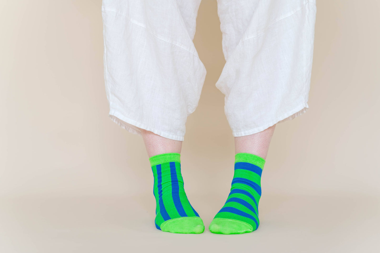 Nettle Studios - Women’s Cotton Ankle Socks - Green Blue Stripes
