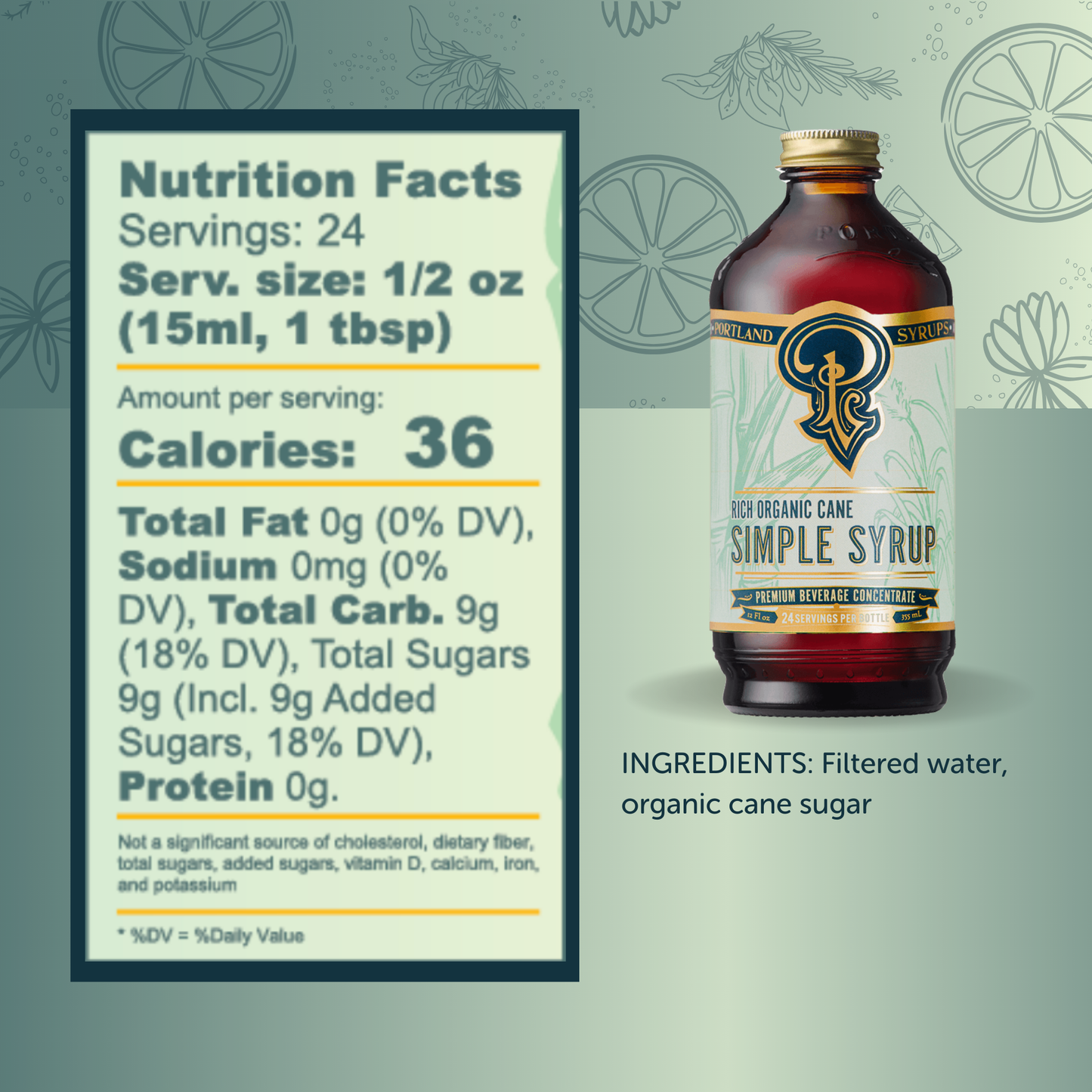 Portland Syrups - Organic Cane Sugar Simple Syrup 12 oz