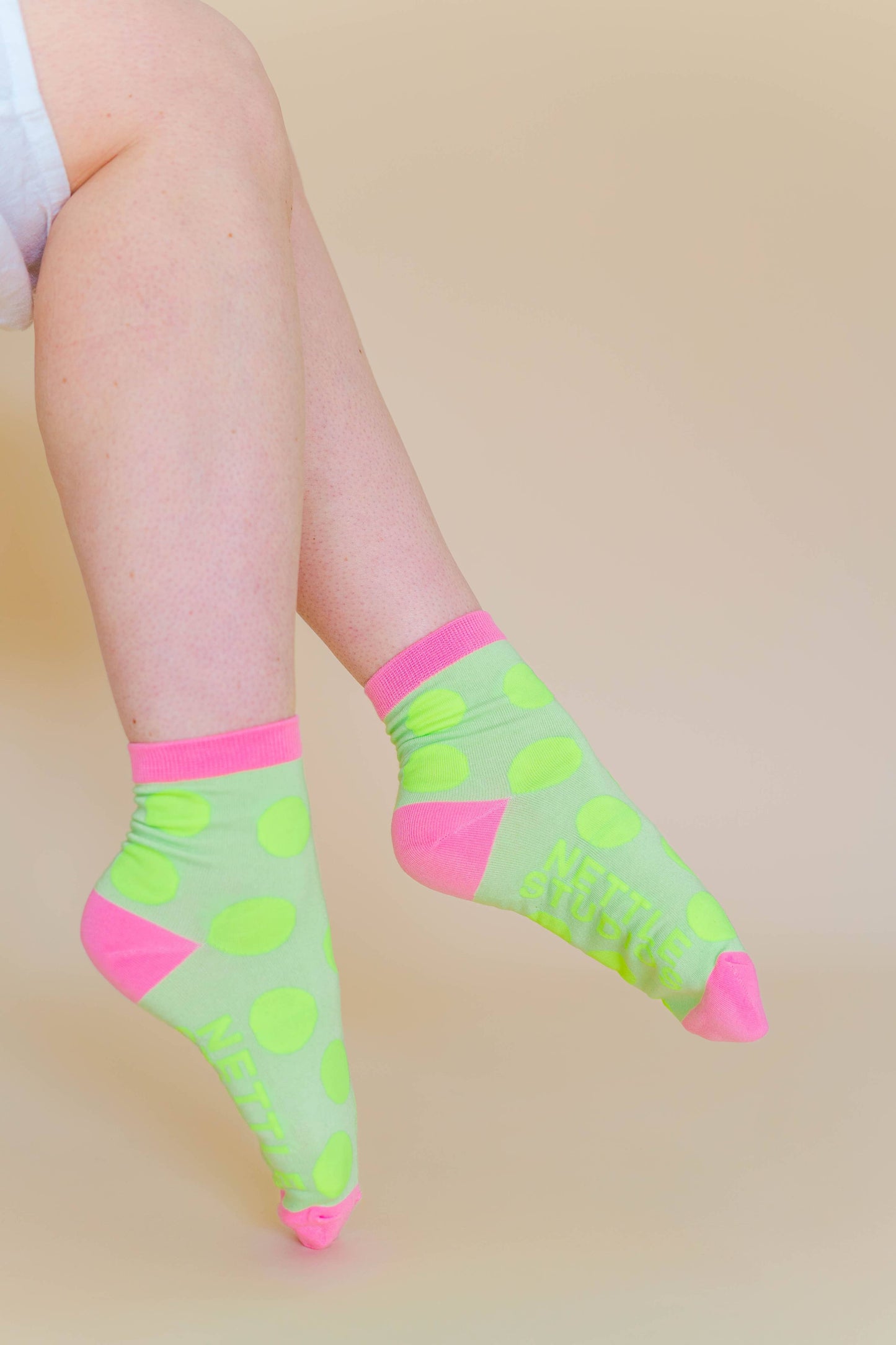 Nettle Studios - Women’s Cotton Ankle Socks - Neon Yellow Polka Dot