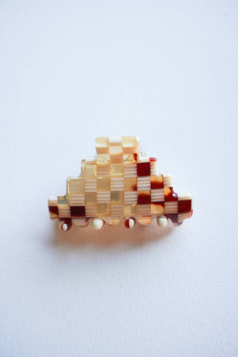 Paulina Otero - Small Pyramid Hair-Claw in Green Checkerboard