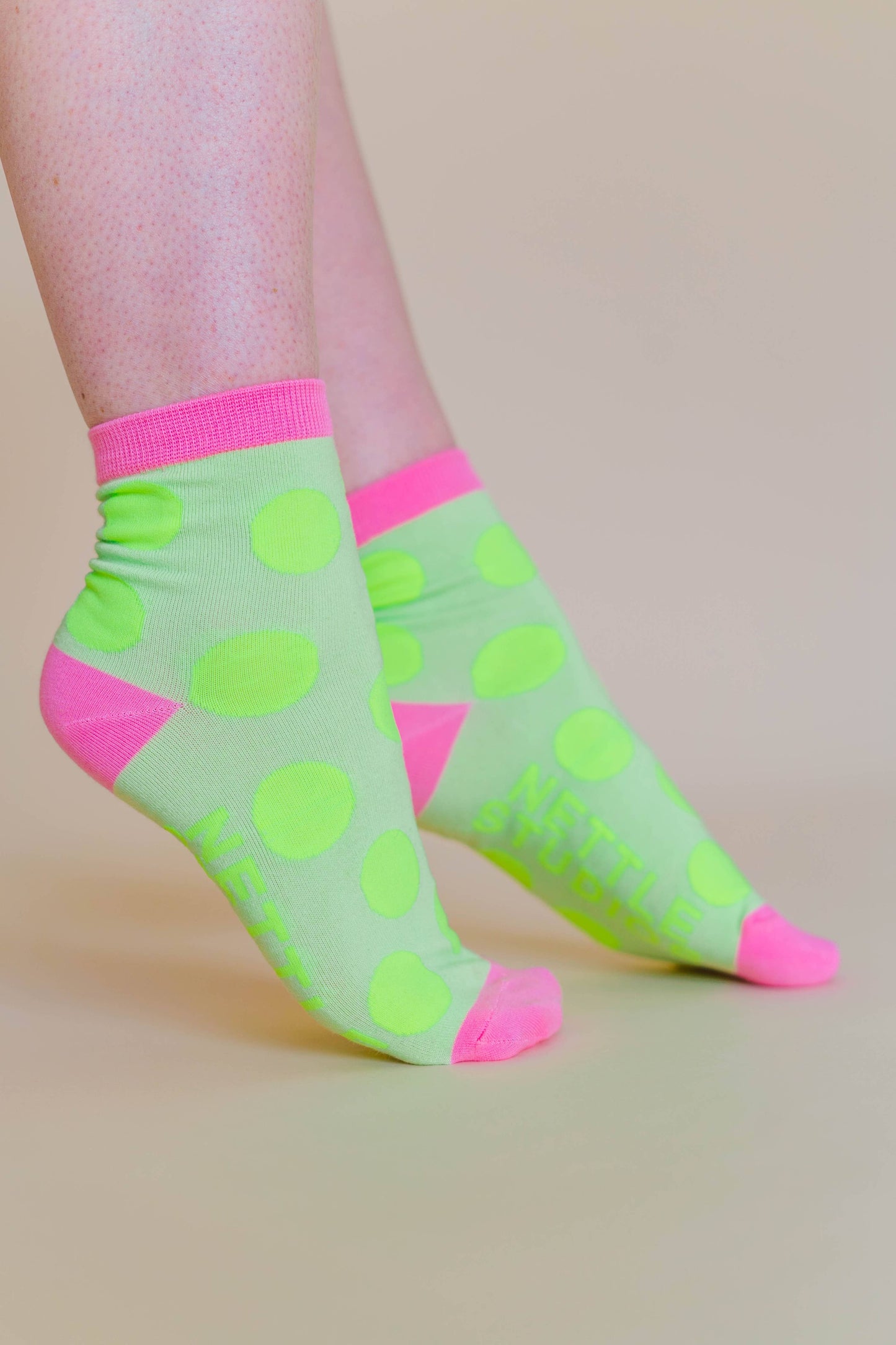 Nettle Studios - Women’s Cotton Ankle Socks - Neon Yellow Polka Dot