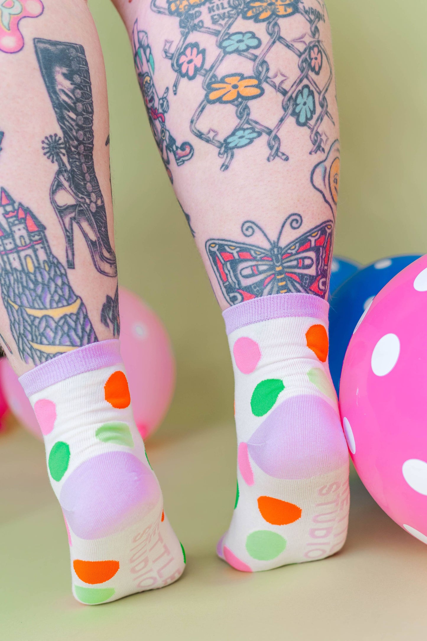 Nettle Studios - Women’s Cotton Ankle Socks - Gumdrop Polka Dots