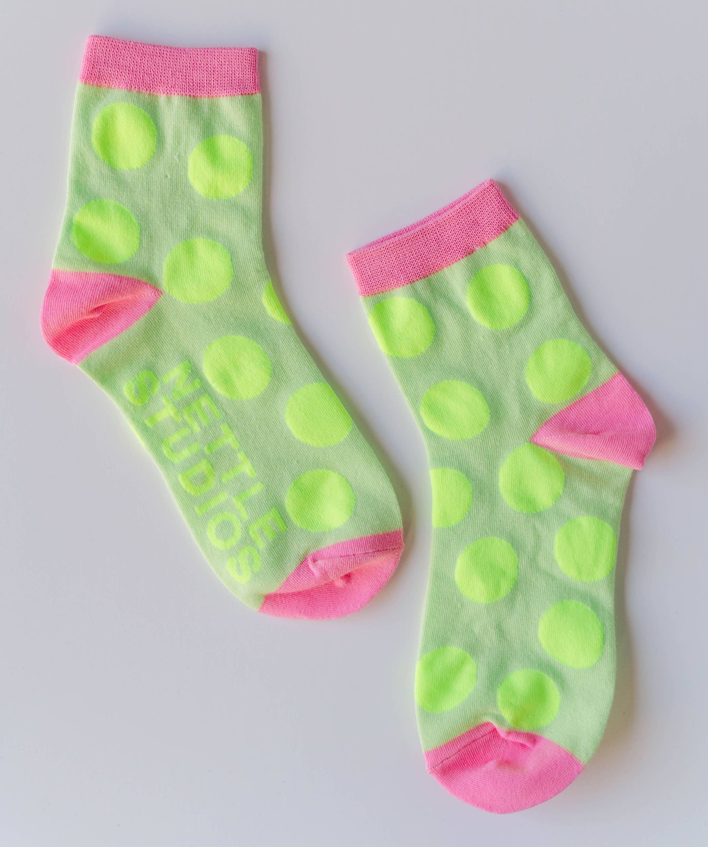 Nettle Studios - Women’s Cotton Ankle Socks - Neon Yellow Polka Dot