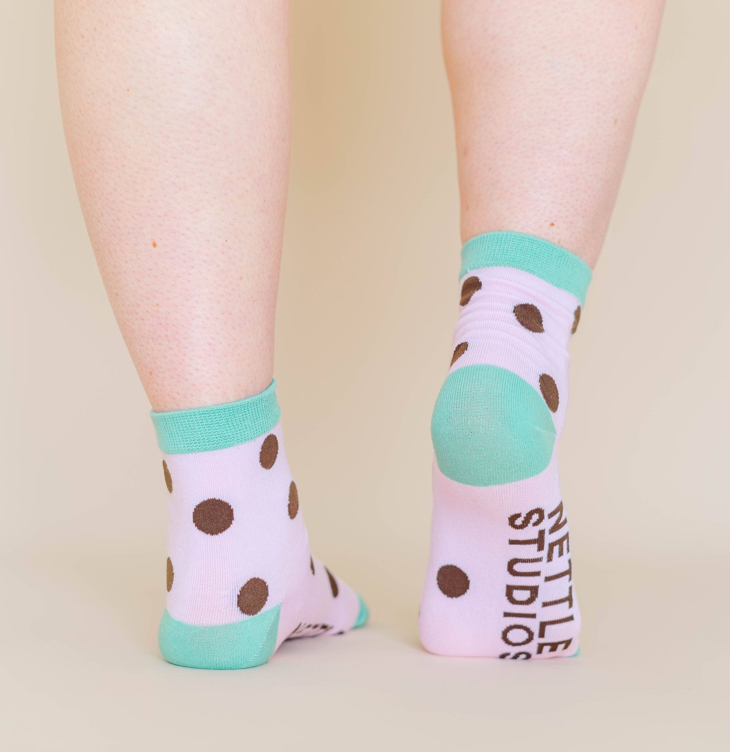 Nettle Studios - Women’s Cotton Ankle Socks - Purple Brown Polka Dot