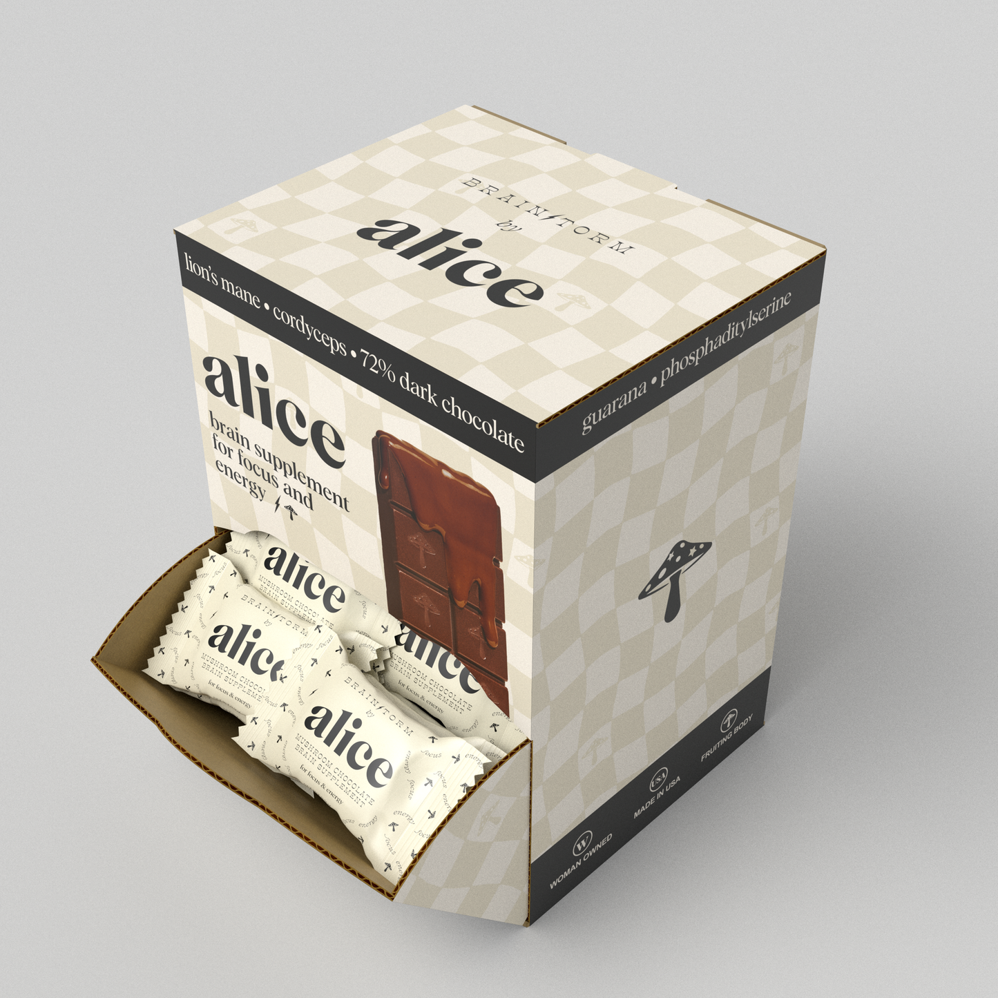 Alice Mushrooms - Brainstorm Singles — mushroom chocolates for focus