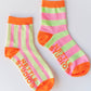 Nettle Studios - Women’s Cotton Ankle Socks - Pink Yellow Stripes