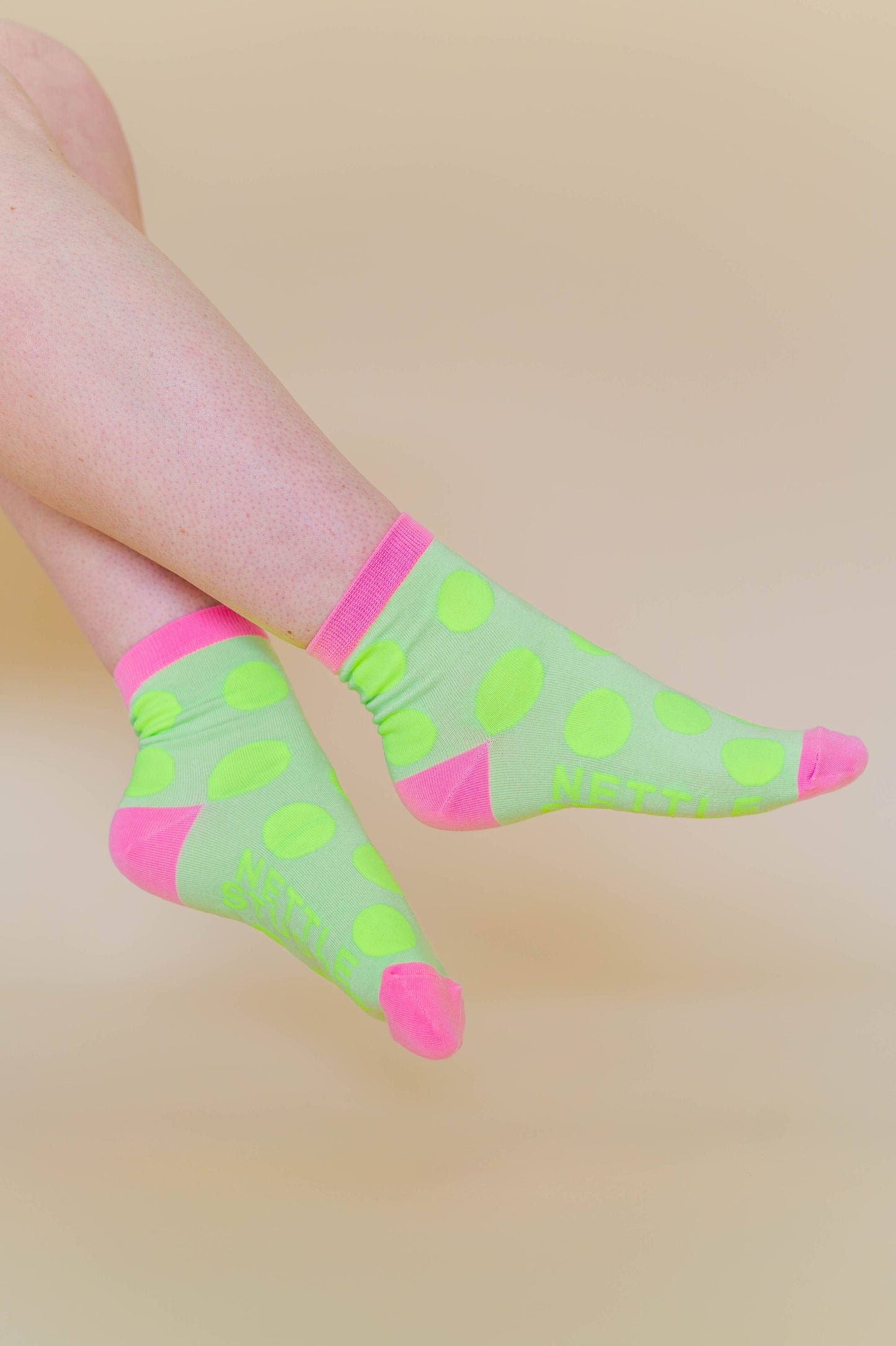 Nettle Studios - Women’s Cotton Ankle Socks - Neon Yellow Polka Dot