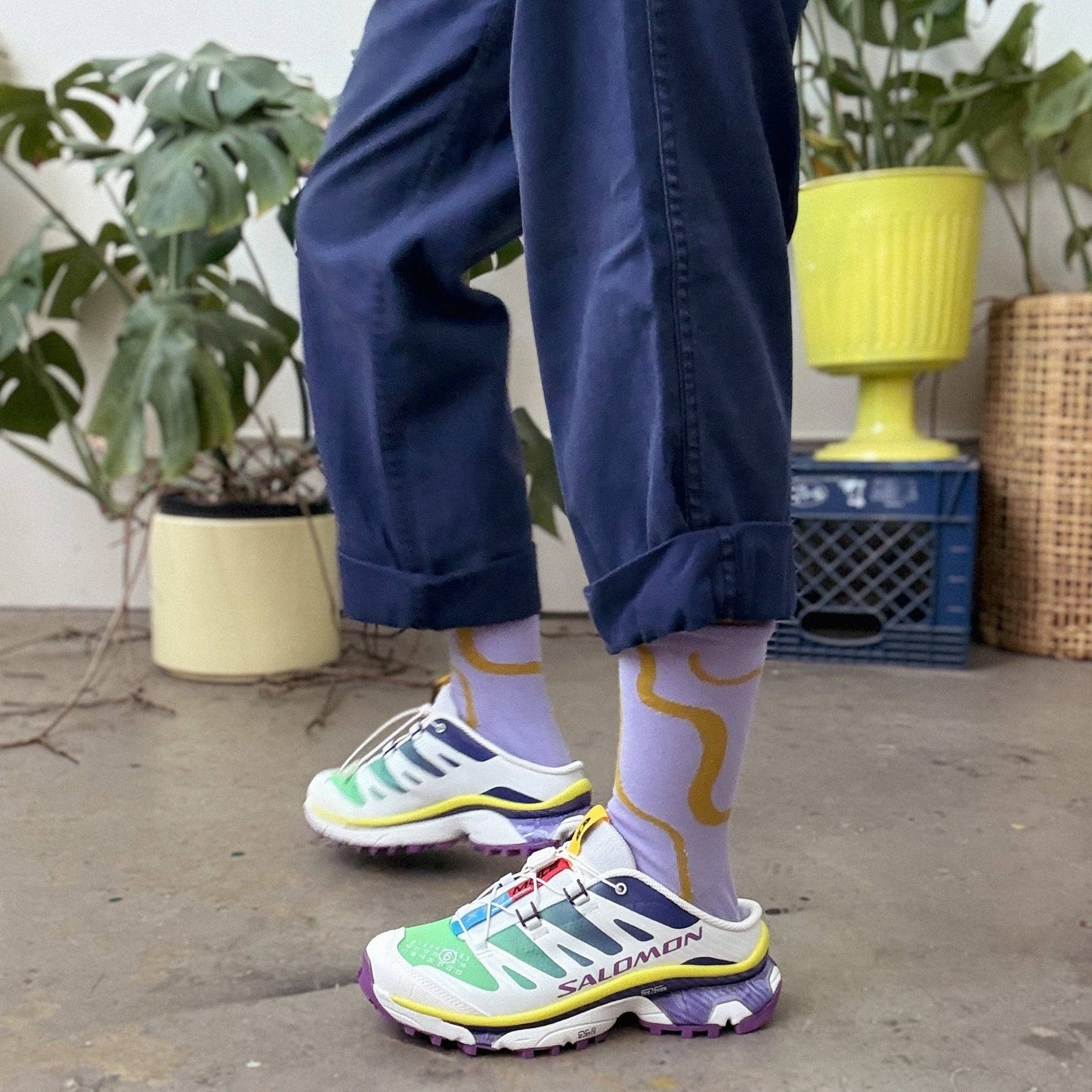 Jenny Pennywood - Crew Socks - Ziggy in Gold & Lavender