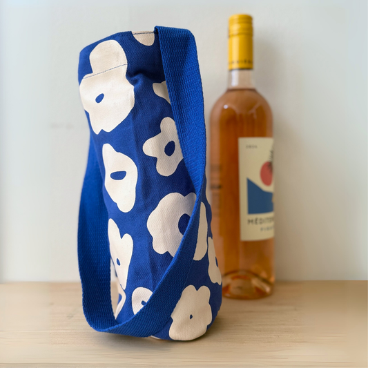 Jenny Pennywood - Wine Tote - Celeste - White - Cobalt