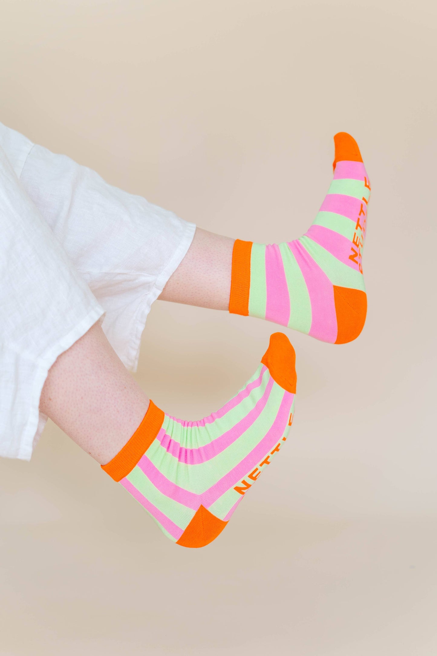 Nettle Studios - Women’s Cotton Ankle Socks - Pink Yellow Stripes